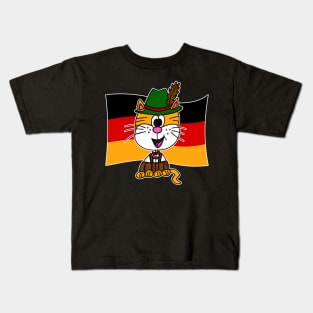 German Flag Cat Tyrolean Hat Lederhosen Germany Funny Kids T-Shirt